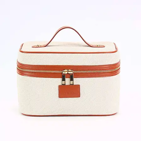 Brown Cream Leather Cosmetic Case